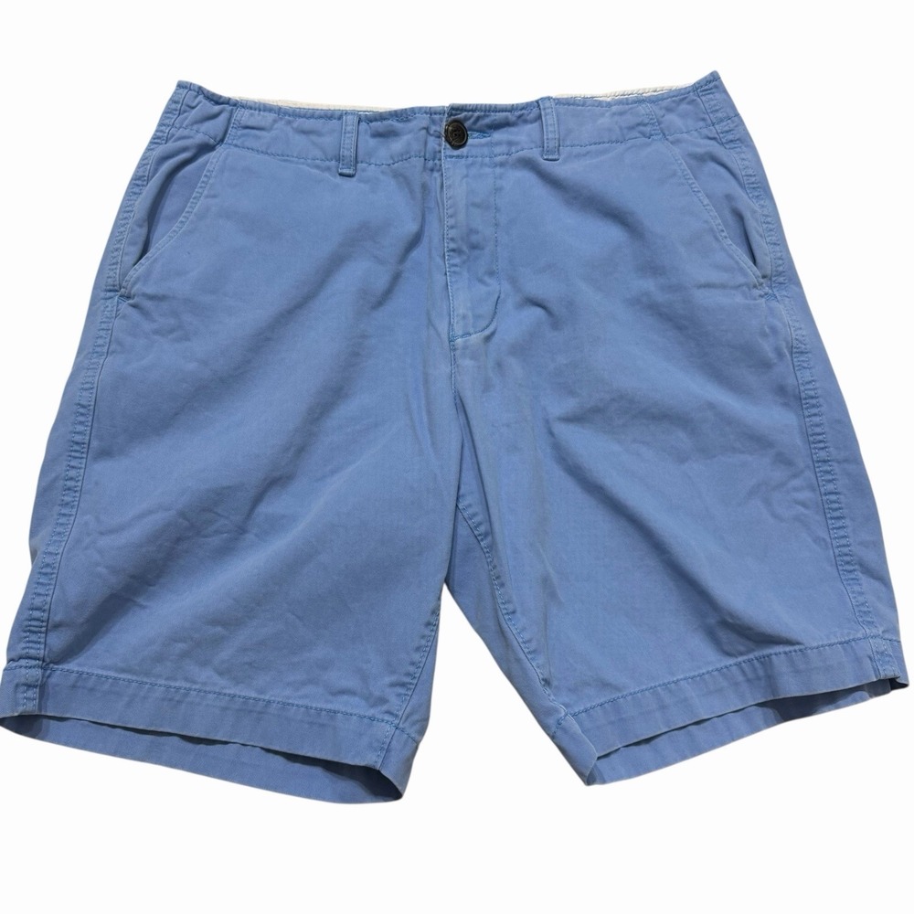 American Eagle Classic Chino Shorts Mens 34 Blue Cotton Flat Front Casual Preppy